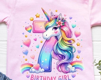 Zevende verjaardag meisje png - Eenhoorn verjaardag png - afdrukbestand - sublimatieontwerp - verjaardagsshirt meisjes png - digitale download