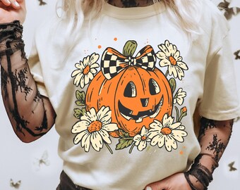 Halloween png - Camiseta de Halloween con calabaza png - Archivo para imprimir - Calabaza de Halloween con lazo png - Diseño de camiseta - Descarga digital