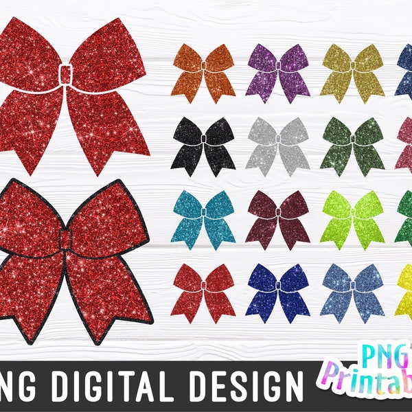 Glitter Cheer Bow png Bundle - Cheer png - Print File - Glitter Sublimation Design - Sports png - Digital Download