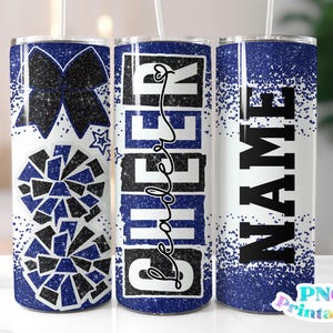 Cheerleader Glitter 20 oz Skinny Tumbler Png Design - Cheer Sublimationsbecher Wrap Blau und Schwarz - Png Datei - Gerade