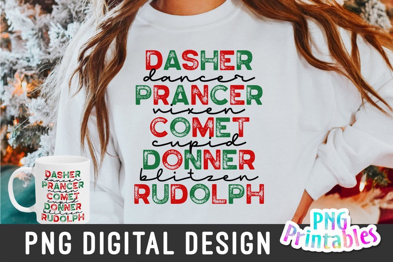 Rentier Namen Weihnachten png Weihnachten Sublimation Png Druckdatei für Sublimation oder Druck beunruhigt Download Bild 3