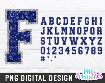Glitter Sport Alphabet png - Blue and Silver Alphabet - png Print File For Sublimation Or Print - Distressed - Download