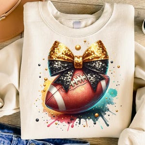 Football with Bow png - Black and Gold Football png - Print File - Sublimation Design - Sports png - Digital Download
