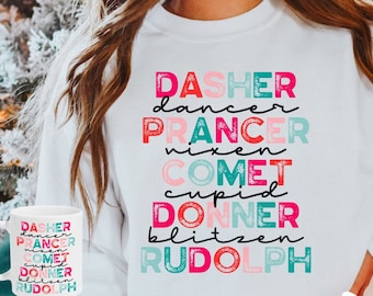 Reindeer Names Christmas png - Christmas Sublimation - png Print File For Sublimation Or Print - Distressed - Download