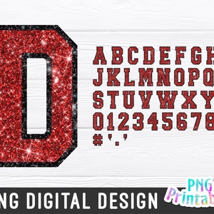 Glitter Sport Alphabet png - Red and Black Glitter Alphabet - png Print File For Sublimation Or Print - Distressed - Download