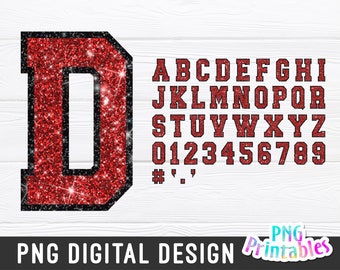 Glitter Sport Alphabet png - Red and Black Glitter Alphabet - png Print File For Sublimation Or Print - Distressed - Download