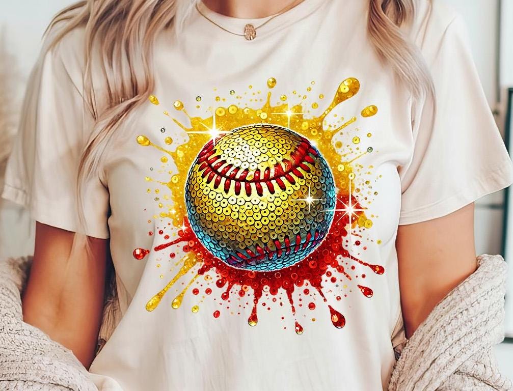 Sequin Softball png - Softball png - Print File - Glitter Sublimation Design - Sports png - Digital Download