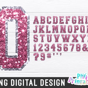 Sequin Sport Alphabet png - Pink and Silver Alphabet - png Print File For Sublimation Or Print - Distressed - Download