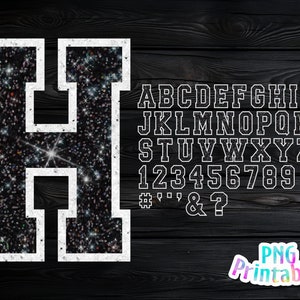 Glitter Sport Alphabet png - Black and White Alphabet - png Print File For Sublimation Or Print - Distressed - Download