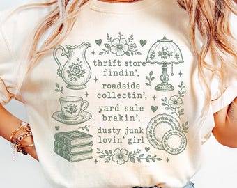 Thrift Lover PNG, Vintage Junk Girl Shirt Design, Antique Lover Graphic, Cottagecore Thrift Store PNG Digital Download