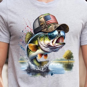 Bass Fish png - Funny Fishing png - afdrukbestand - American Fish sublimatieontwerp - Fourth of July png - digitale download