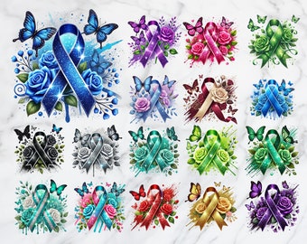 Ribbon png Bundle 1 - Cause Ribbon png - Print File - Cancer Ribbon Sublimation Bundle - Shirt png - Digital Download