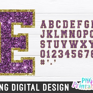 Glitter Sport Alphabet png - Purple and Gold Glitter Alphabet - png Print File For Sublimation Or Print - Distressed - Download