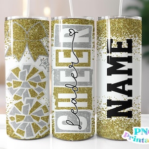Cheer Glitter 20 oz Skinny Tumbler png Design - Cheerleader Sublimation Tumbler Wrap Gold and Silver - png File - Straight and Tapered