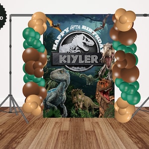 Dinosaurs Birthday Backdrop, Dark Jungle, Boys Party Theme, Personalized, Photo Background, Any Size Banner jurassic world
