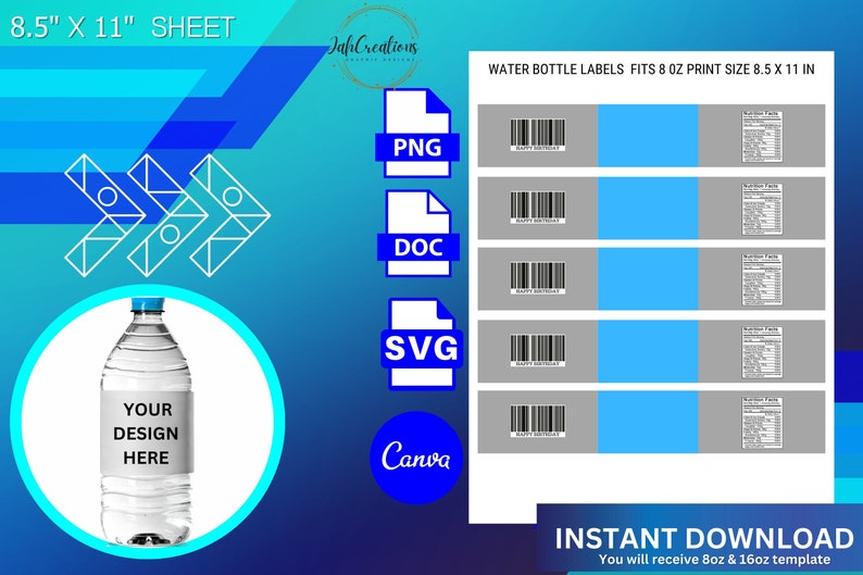 Water Bottle Labels Template, Water Bottle Label Blank Template SVG ...