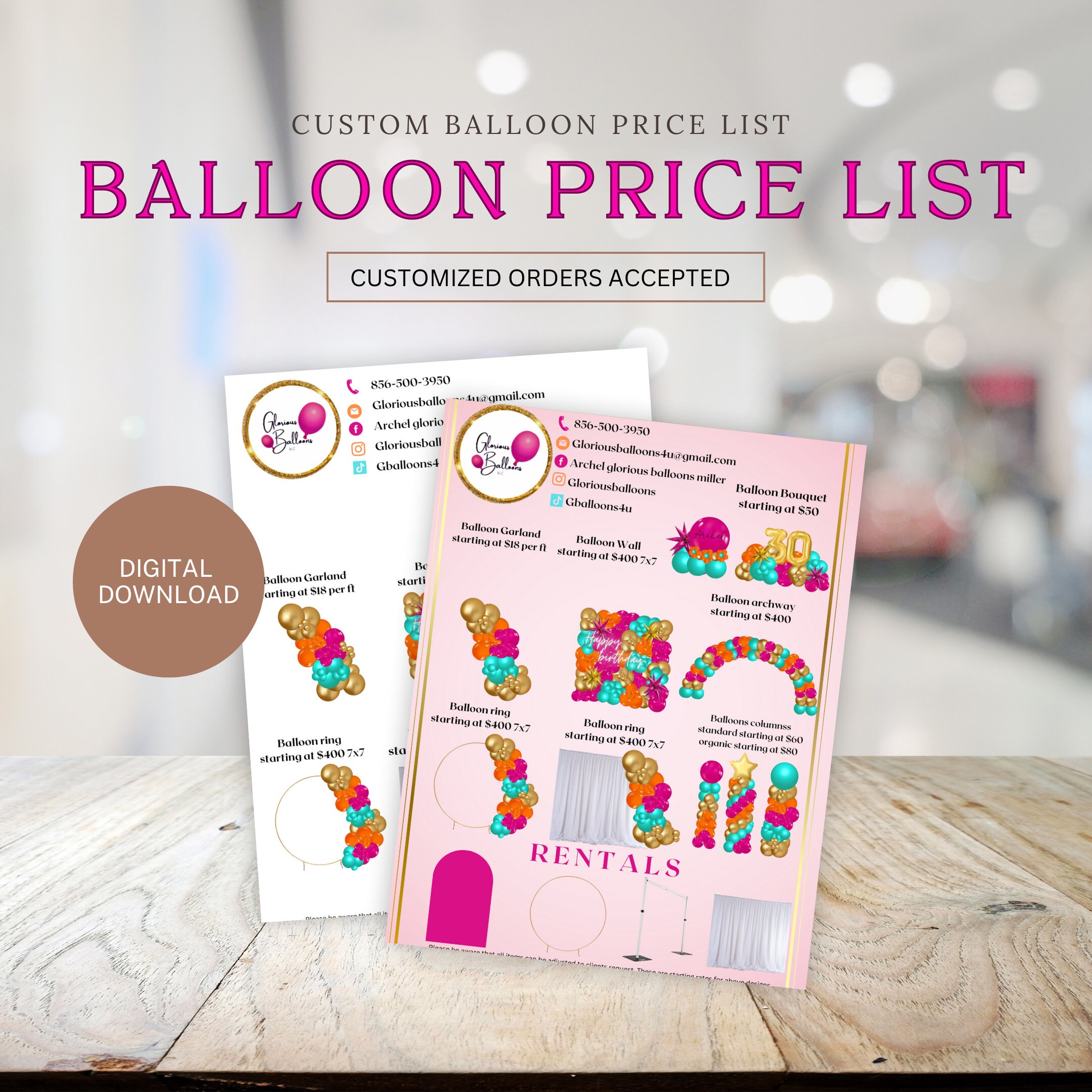 BALLOON MENU Price List, Balloon Menu, Balloon Price Guide, DIGITAL