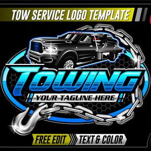 Premade Towing Service Logo Template | Black Truck Tow Logotype (Digital Download)