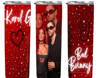 Karol G & Bad Bunny 20oz skinny tumbler Wrap PNG