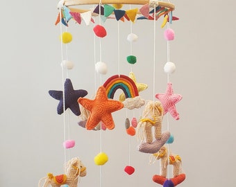 Crochet Amigurumi Colorful Carousel  Baby Mobile | Horse-Equestrian Mobile