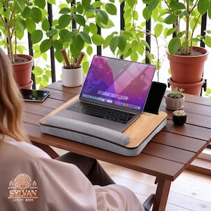 Cushioned Lap Desk with Tablet Phone Slot, Portable Laptop Stand for Bed Sofa, Ergonomic Drawing & Reading Tray, Soft Lap Desk