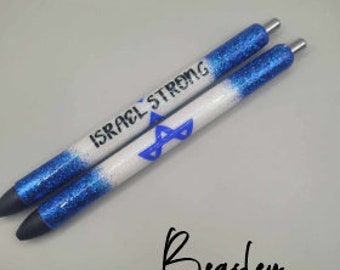 Flag Pen / Israel Pen / Glitter Pen / I Stand With / Strong