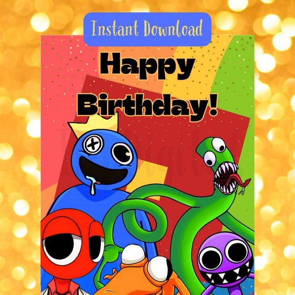 Instant Rainbow Friends Birthday Day Card Foldable Non-Editable Files Easy Instant Download Rainbow Roblox Fun