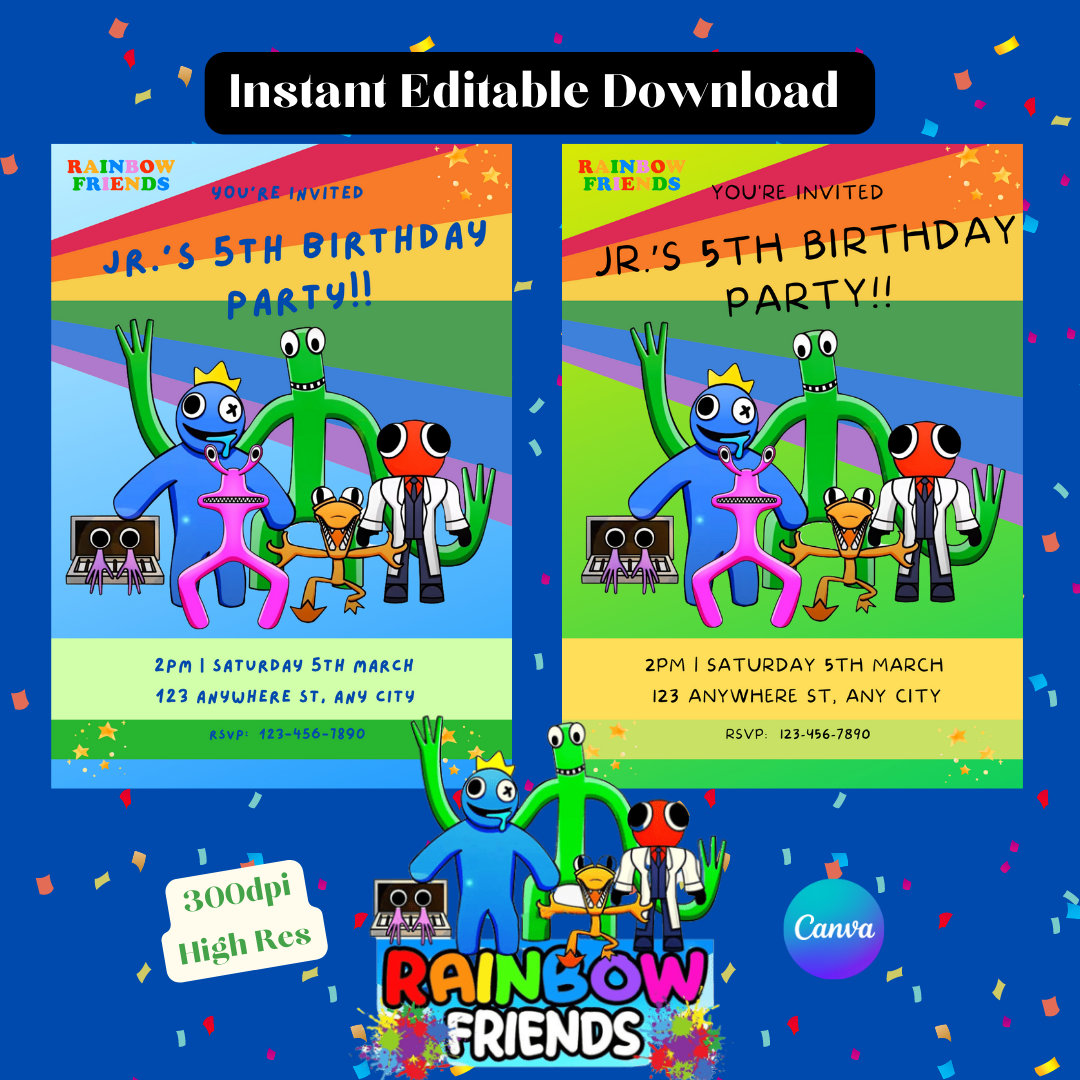 Rainbow Friends Roblox Birthday Backdrop Digital File Template