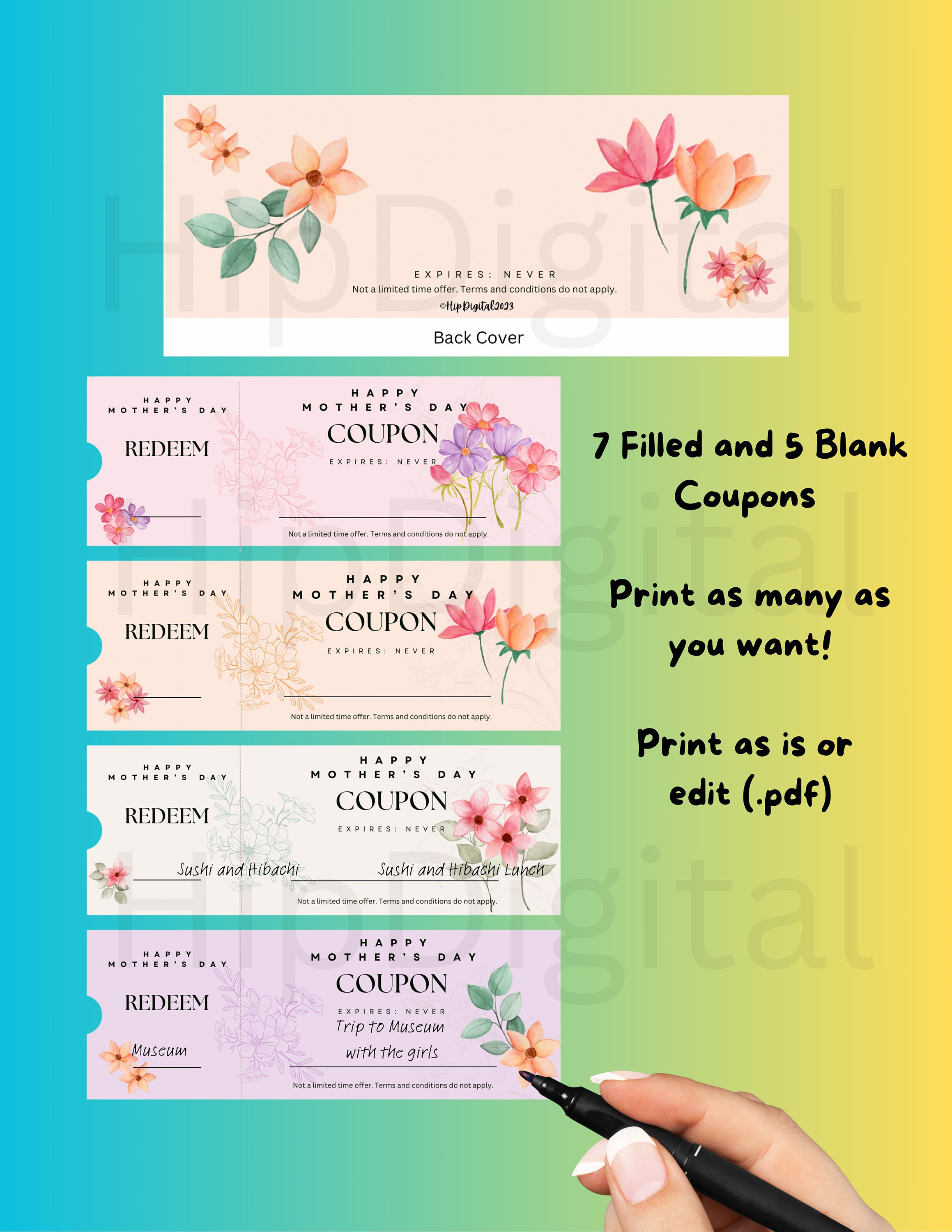 Printable Mother's Day Coupon Booklet for Mom Download 12 Coupons With ...