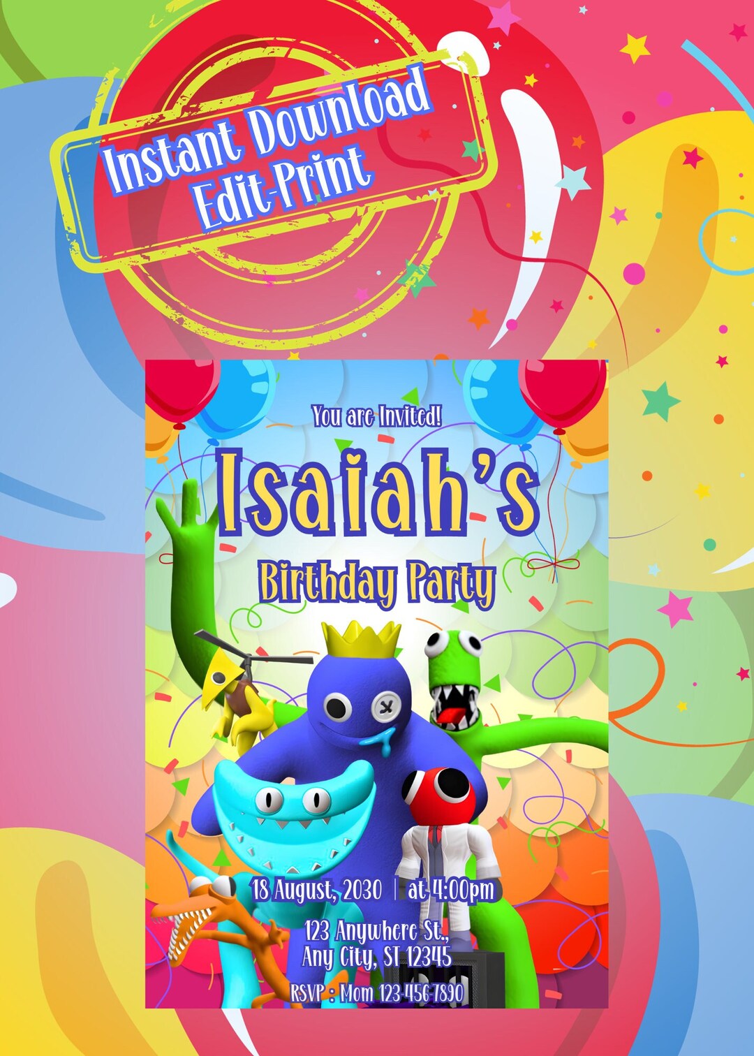 Editable Rainbow Friends Chapter 2 Kids Party Invitation Instant ...