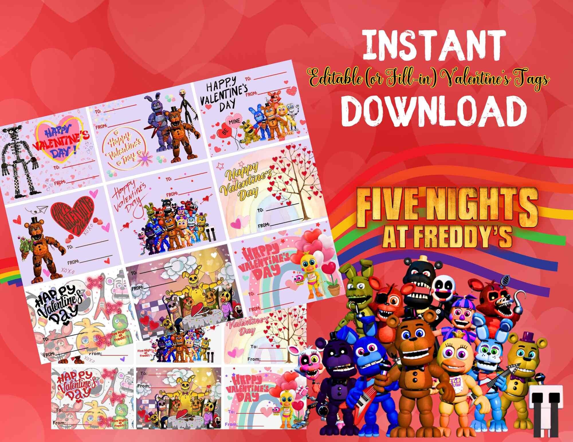 Five Nights at Freddy's Valentine's Day Candy Bag Topper FNAF School  Valentines Valentines Ziptop Bag Topper FNAF Party Favors 100924 