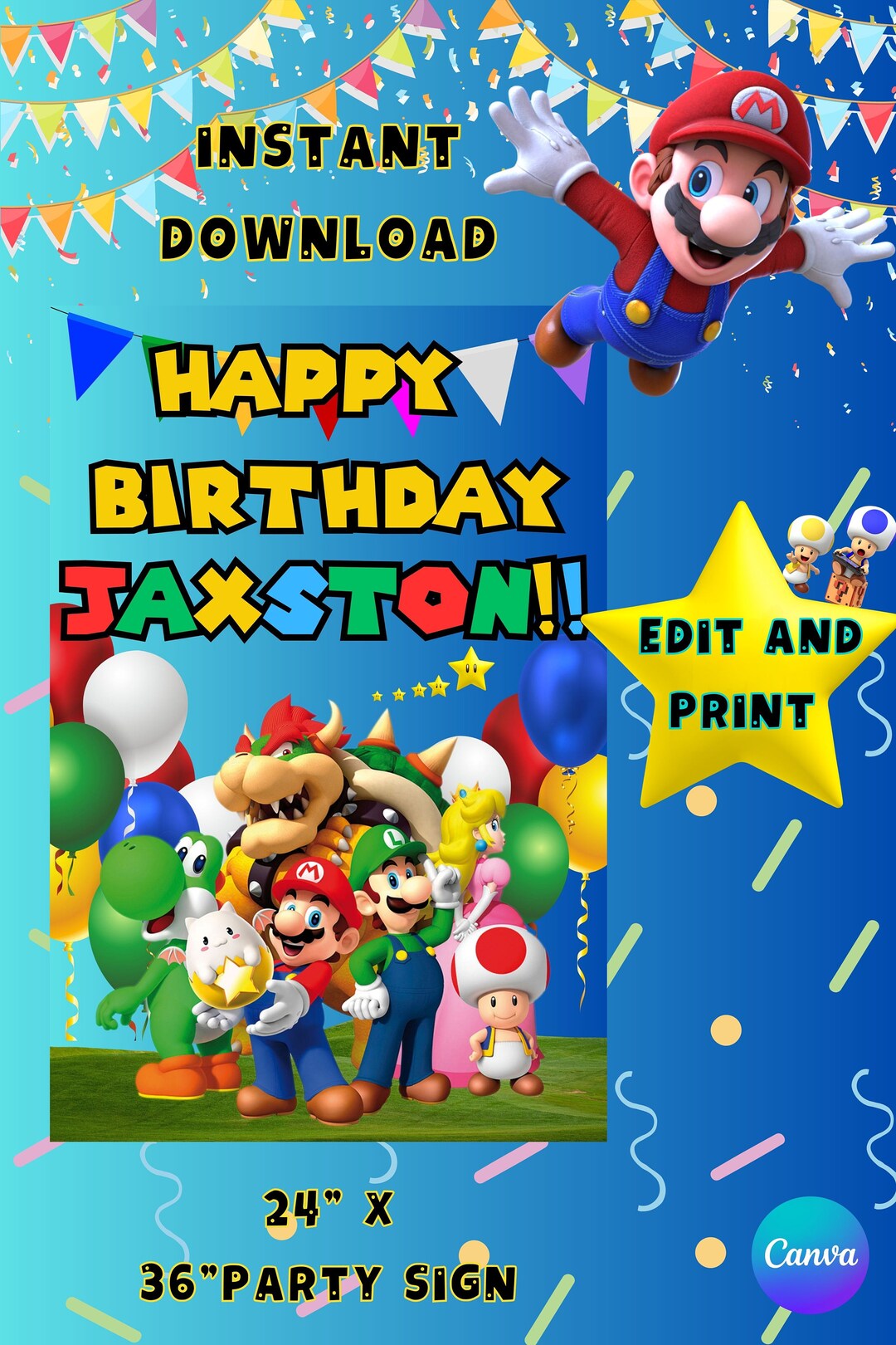 Super Bros INSTANT DOWNLOAD Party Welcome Sign 24 X 36 Mario Themed ...