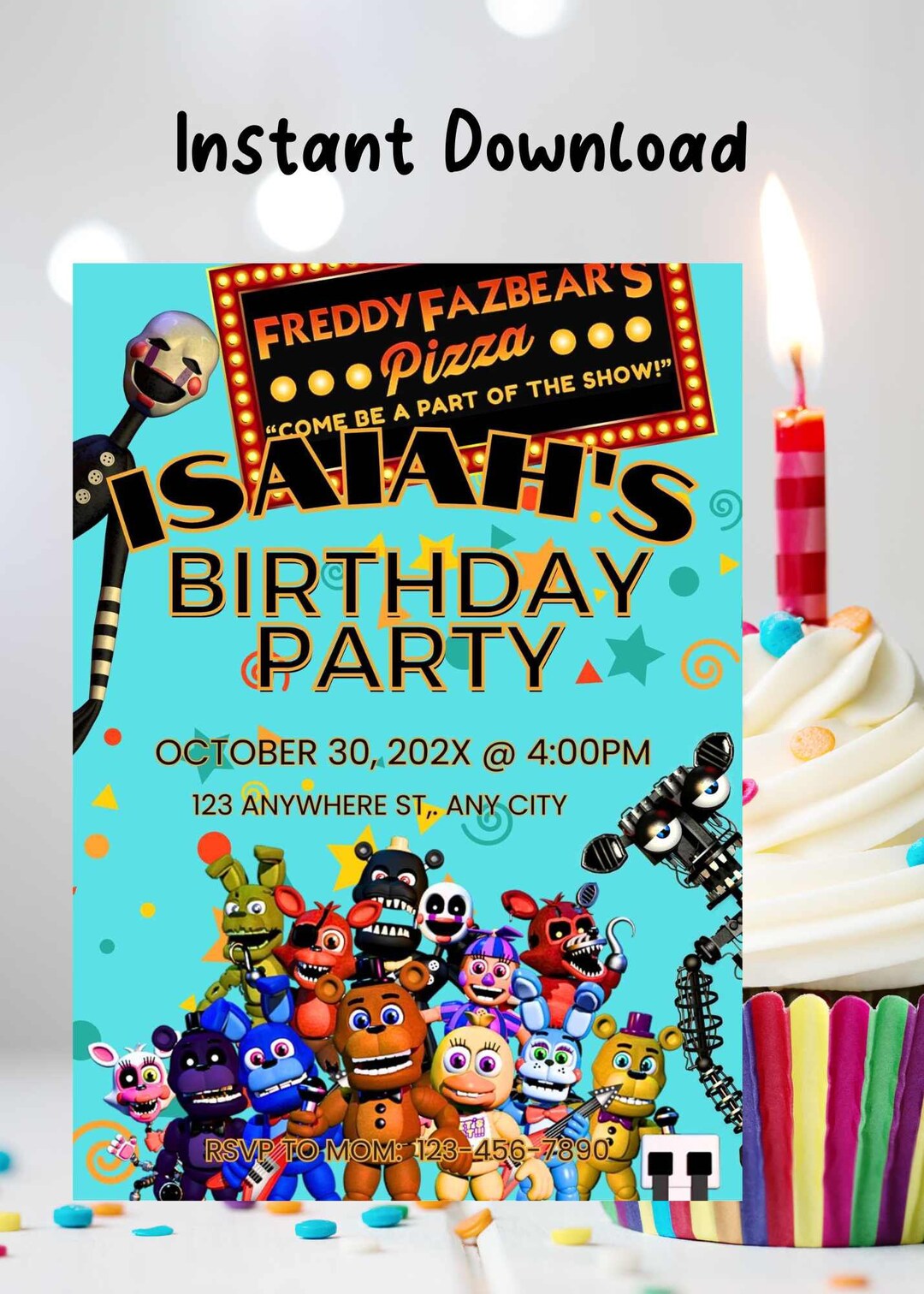 Editable FNAF Kids Party Invitation Instant Download, Edit, and Print ...