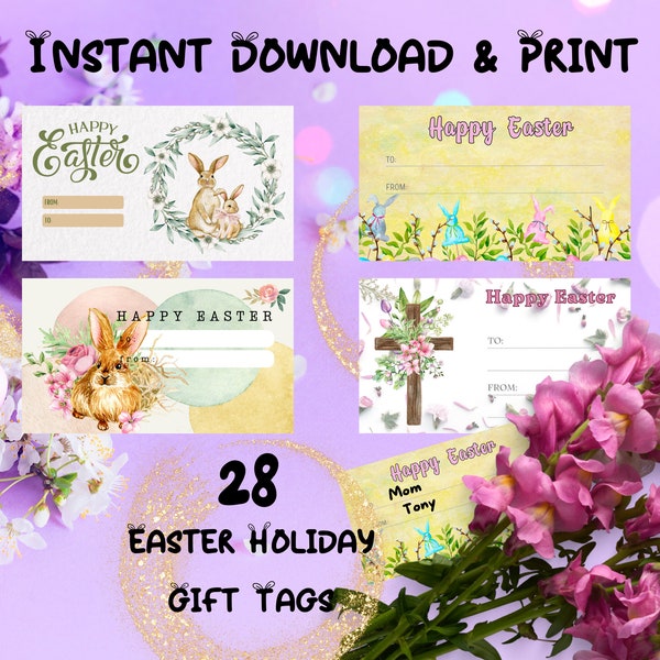 Easter Printable Gift Tags Mini Easter Cards for Treats Easter Bunny Happy Easter Basket Bags Cookie Tags Instant Download