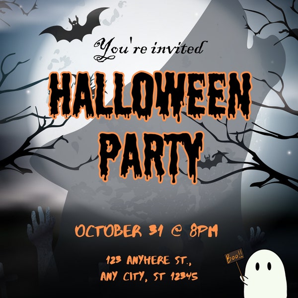 Editable Halloween Party Invitation Wolf Moon