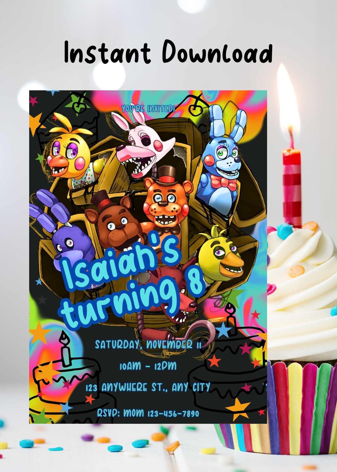 Editable FNAF Kids Party Invitation Instant Download, Edit, and Print ...