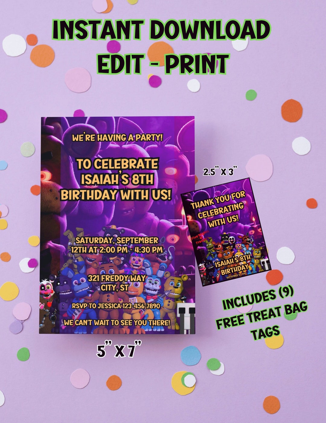 Editable FNAF Kids Party Invitation Plus FREE Thank You Candy Bag and ...
