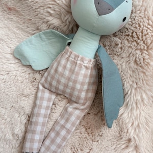 Handmade stuffed animal Blue Bird 16 inch woodland theme sustainable cotton toys heirloom quality doll