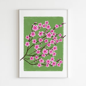 桜のウォールアート | 桜のプリント、印刷可能なウォールアート、植物のウォールアート、花のポスター、ボヘミアンフラワーのウォールアート、ミニマリストアート