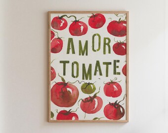 Stampa di pomodoro ad acquerello: arte murale moderna di metà secolo (download digitale)
