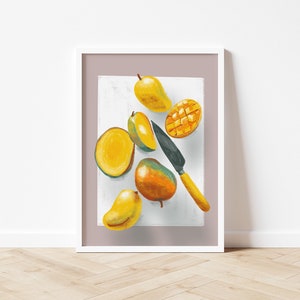 Mango Art Print | Tropical Fruit Art, Mangoes Fruit Market Art Print, Orange Wall Art, Printable Modern Art, Food Illustration Pop Art Print