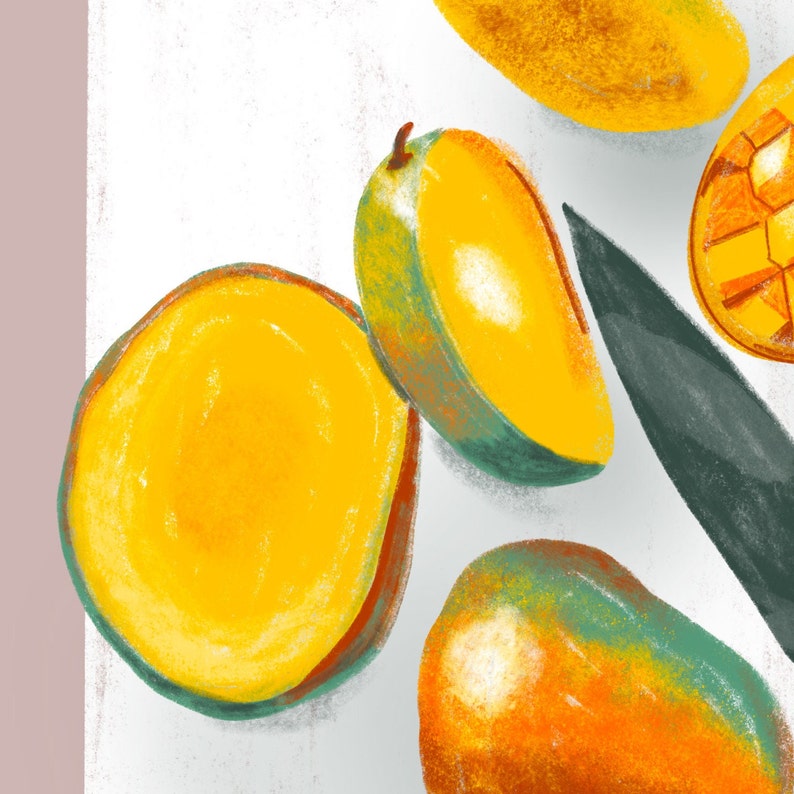 Mango Art Print Tropical Fruit Art, Mangoes Fruit Market Art Print, Orange Wall Art, Printable Modern Art, Food Illustration Pop Art Print image 2