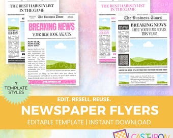 Newspaper Style Hair Flyer Template – Editable Canva Salon Promo