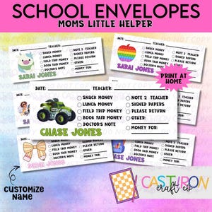 Custom School Money Envelope Template for Kids | Editable Printable School Communication Folder | Canva Template | Personalized Student Name