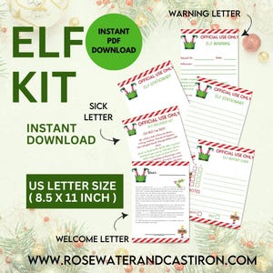 Carta de bienvenida del kit de elfo Carta de advertencia Carta de enfermo en el estante Descarga instantánea de papelería de elfo