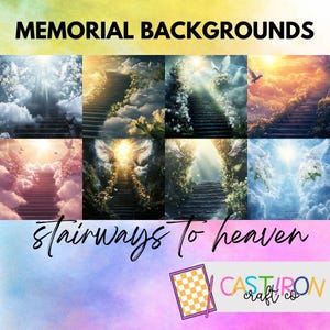 Stairways to Heaven Memorial Backgrounds | PLR Digital Obituary Backdrop | Angelic Clouds Sublimation PNG