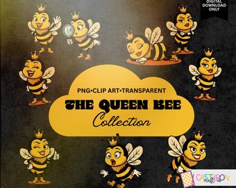 Colección de pegatinas PNG de sublimación de la abeja reina