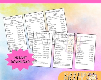 Party Favor Nutrition Facts Label Editable Canva Template | 6 Styles Chip BagTemplate Birthday Label