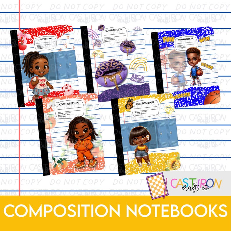Composition Notebook Covers – 5 Template Bundle (PNG & PDF) – Instant ...