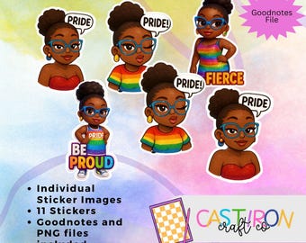 Pride Stickers: LGBTQ African American Woman, Goodnotes PNG Bundle (Digital Download)